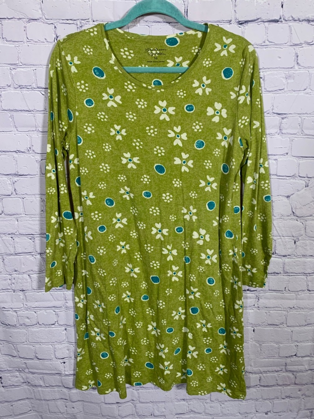 Gudrun Sjoden Womens Floral Jersey Iris Tunic Dress Green Size M Casual